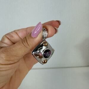 Piscitelli Diamond Shape Silver Tone Pendant Purple Rhinestone And Two Gold dots